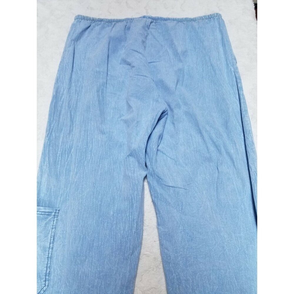 2PC Produce Company Button Front Shirt Large Cropped Pants XL Set Blue Pockets - Picture 9 of 12